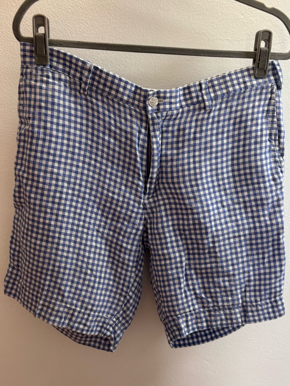 Polo By Ralph Lauren Plaid Gingham Flat Front Straight Fit Linen Shorts 34